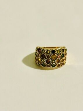 18K Vermeil Multi Color Tourmaline Wide Band Ring size 8 - 8 gm